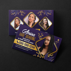 Elegant lila & guld afrikansk hårflätning foto visitkort
