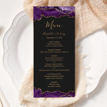 Elegant Lila Guld Agate Mörk Bröllop Meny<br><div class="desc">Den här eleganten har den moderna bröllop-menyn överst och grund gräns av lila vattenfärgad agat som trimmas med guld faux glitter. Texten visas i elegant guld-färgad handskrift,  kursiv och mönsterruta typsnitt på en skiffersvart bakgrund. Den agate-designen upprepas på motsatt sida.</div>