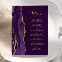Elegant Lila Guld Agate Plum Bröllop Menu Meny