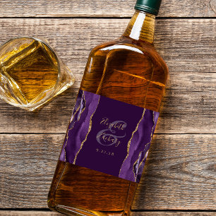 Elegant Lila Guld Agate Plum Bröllop Spritflaskor Etikett