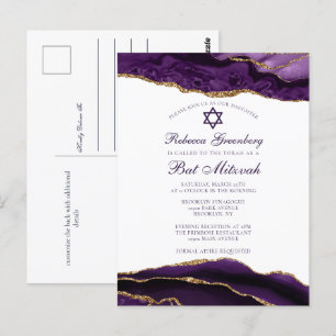 Elegant lila guld Bat Mitzvah-fest inbjudan