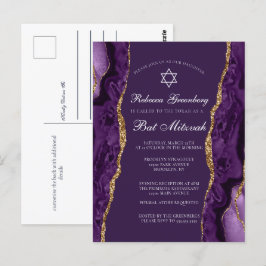 Elegant lila guld Bat Mitzvah-festkort Vykort