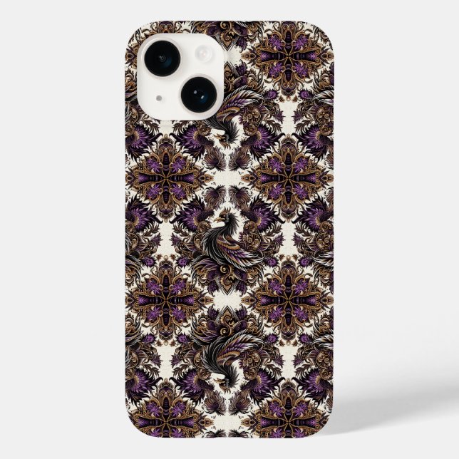 Elegant Lila Guld Batik Raven iphone case (Baksida)