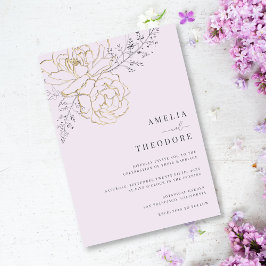 Elegant Lila Guld Blommigt Bröllop Inbjudningar