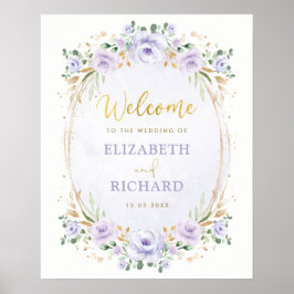 Elegant Lila Guld Blommigt Bröllop välkomstPoster Poster