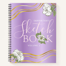 Elegant Lila Guld Blommigt Girly Sketchbook