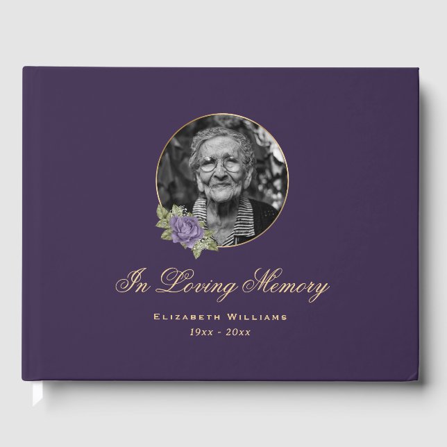 Elegant Lila Guld Blommigt  - glitterfoto Gästböcker (Framsida)