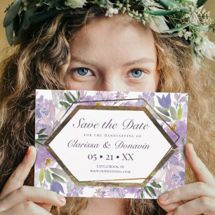 Elegant Lila & Guld Blommigt Wicca Handfast Spara Datumet