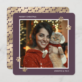 Elegant Lila Guld Cat Owner Photo Meowy Julkort