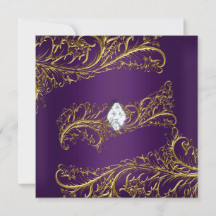 Elegant lila guld diamant smycke födelsedagsfest inbjudningar