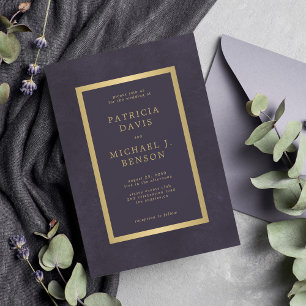 Elegant lila guld enkel typografi bröllop inbjudningar