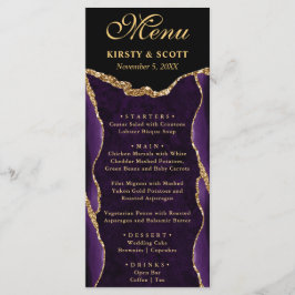 Elegant Lila & Guld Faux Glitter Agate Bröllop Meny