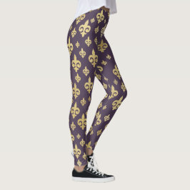 Elegant Lila & Guld Fleur-de-Lis | Mardi Gras Leggings