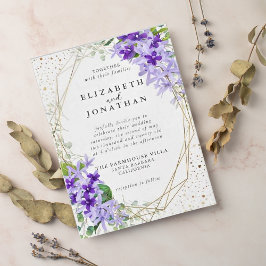 Elegant Lila Guld Geometric Flowers Bröllop Inbjudningar