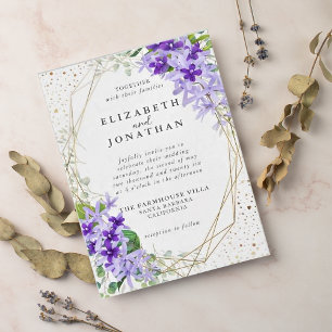 Elegant Lila Guld Geometric Flowers Bröllop Inbjudningar