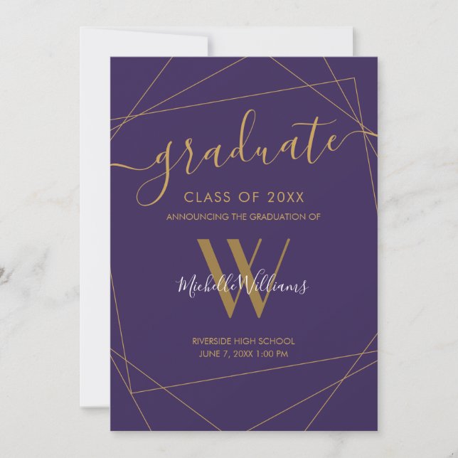 Elegant Lila Guld Geometric Monogram Studenten Meddelande (Framsida)