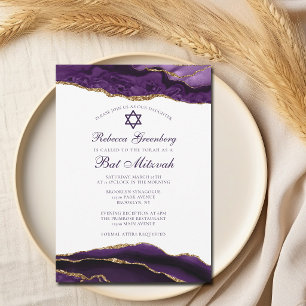 Elegant lila-guld Glam Bat Mitzvah-fest Inbjudningar