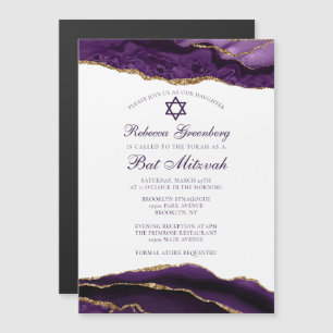Elegant lila-guld Glam Bat Mitzvah-fest Magnetisk Inbjudningskort