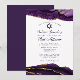 Elegant Lila Guld Glam Bat mitzvah Party Inbjudningar