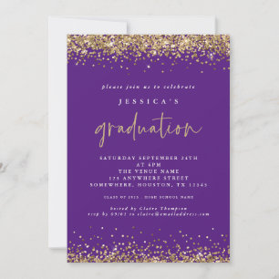 Elegant Lila Guld Glitter 2024 Studenten Inbjudningar