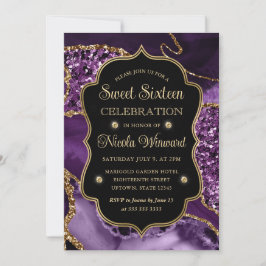 Elegant Lila & Guld Glitter Agate Sweet sixteen Inbjudningar