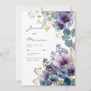 Elegant Lila Guld Glitter Blommig Eukalyptus Inbjudningar