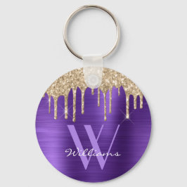 Elegant Lila Guld Glitter Drives Monogram Namn Nyckelring