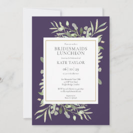 Elegant Lila Guld Greenery Bridesmaids Luncheon Inbjudningar