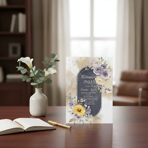 Elegant Lila Guld Gul Blommig Akvarell Retir Inbjudningar