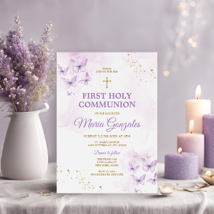 Elegant Lila & Guld Kor Kommunision för första Hel Inbjudningar
