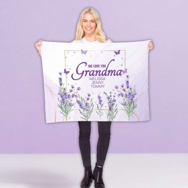 Elegant Lila Guld Lavendel Vi Älskar Dig Mormor Fleecefilt (Skapare uppladdad)