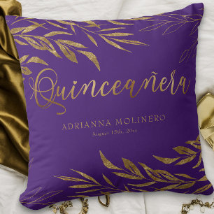 Elegant Lila Guld Löv Personlig Quinceanera Kudde