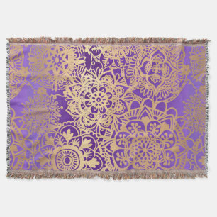 Elegant Lila Guld Mandala Mönster Filt