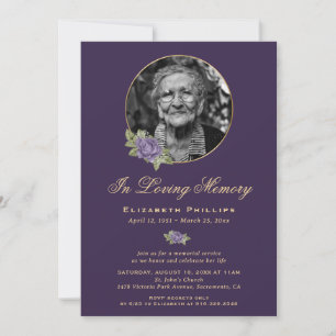 Elegant Lila Guld Memorial Service Photo Inbjudningar