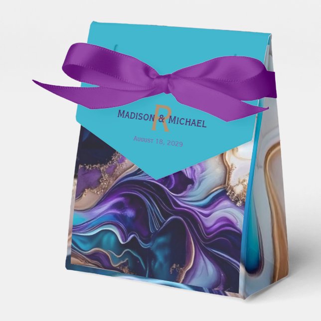 Elegant Lila Guld och Aqua Monogram Presentaskar (Framsidan Sidan)