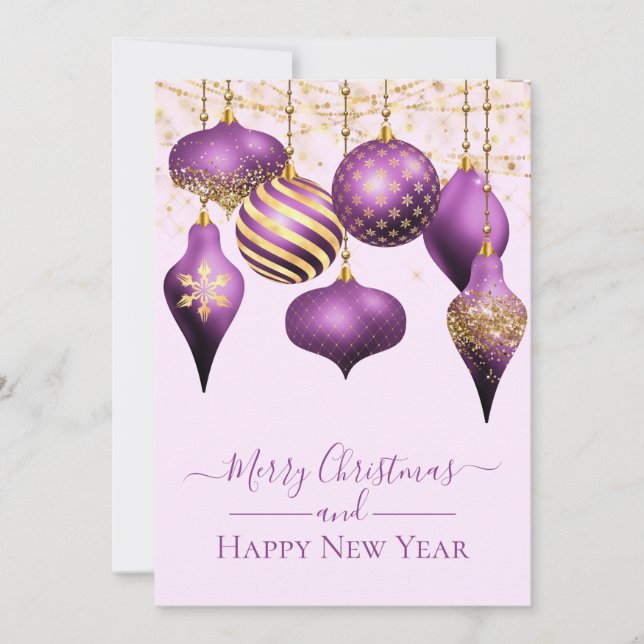 Elegant Lila Guld Ornaments God jul Card Inbjudningar (Framsida)