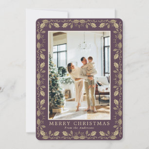 Elegant Lila Guld Photo God jul Card Julkort