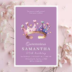 Elegant lila Guld Princess Quinceanera Birthday Inbjudningar