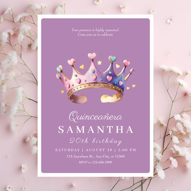 Elegant lila Guld Princess Quinceanera Birthday Inbjudningar (Skapare uppladdad)