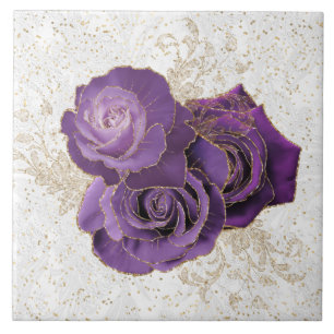 Elegant Lila Guld Ro Blommigt Kakelplatta
