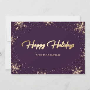 Elegant Lila Guld Script Snowflake Julkort