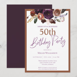 Elegant Lila Guld Surprise 50:e Födelsedagsfesten Inbjudningar