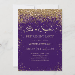 Elegant Lila Guld Surprise Pension Party Inbjudningar
