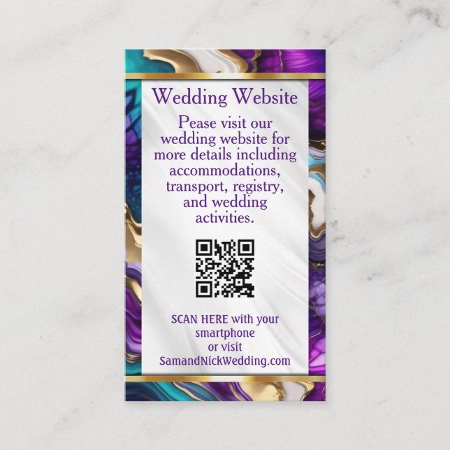 Elegant Lila, Guld, uppgifter om Teal Bröllop Tilläggskort (Framsida)