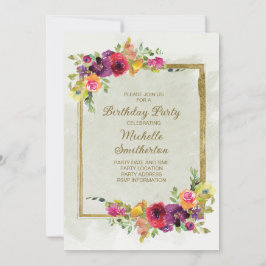 Elegant Lila Guld Vintage Blommigt födelsedag Inbjudningar