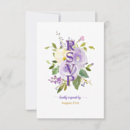 Elegant Lila Guld Watercolor Blommigt Bröllop OSA Kort