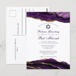 Elegant lila guldfärgad Bat Mitzvah-fest-inbjudan Vykort