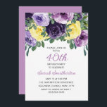 Elegant Lila Gult Blommigt 40 födelsedagar Inbjudningar<br><div class="desc">Elegantens botaniska 40-årsbjudande för kvinnor med söt lila och gult vattenfärgade blommor och grönska. Personlig med din egen text.</div>