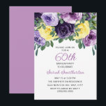 Elegant Lila Gult Blommigt 60 födelsedagar Inbjudningar<br><div class="desc">Elegant botaniskt 60:e födelsedagsfest inbjudan för kvinnor med söt lila och gult vattenfärgade blommor och grönenergi. Personlig med din egen text.</div>