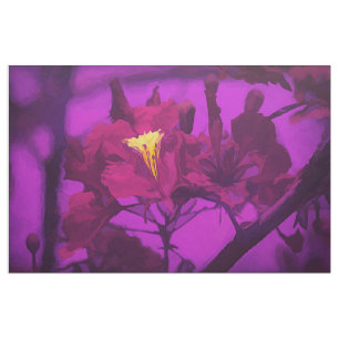 Elegant Lila Gult Vattenfärg Hibiscus Flowers Tyg